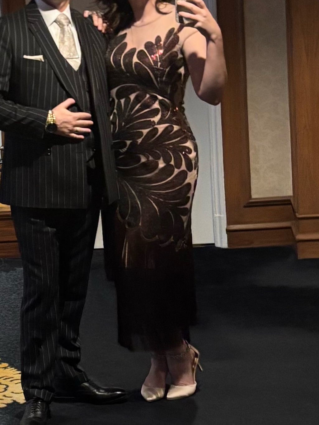 Burgundy Sequin Fringe Midi Dress With Illusion Neckline — image 2 of 3